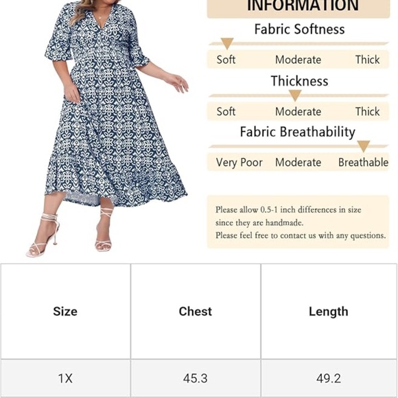 Agnes Orinda V Neck Bell Sleeve Ruffled Hem Boho ALine Long Dress 1X - Picture 9 of 9